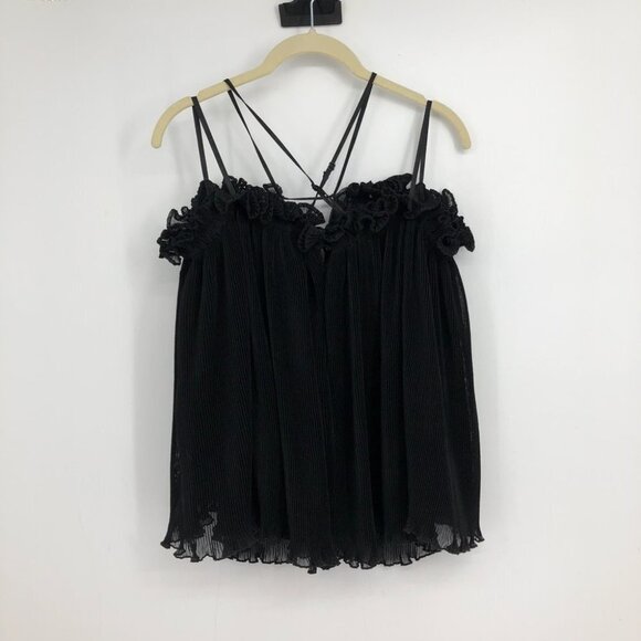 NWT Alice McCall black pleated chiffon ruffle “What  Do You Mean” top - Picture 5 of 16